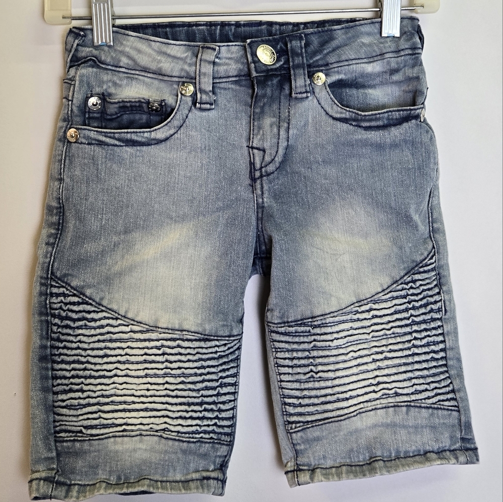 TRUE RELIGION GENO Kids Light Blue Denim Shorts Adjustable Waist Unisex 8